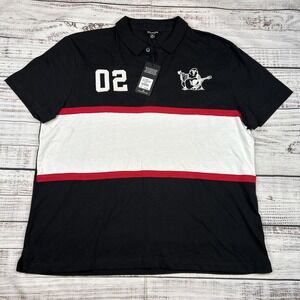 New True Religion Buddha Logo Paneled Polo Shirt Men 3XL Black White Embroidered